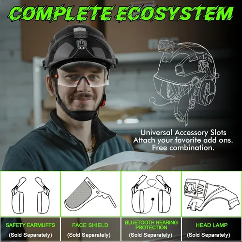 Miniatura 5 de GREEN DEVIL Casco de seguridad con visera tintada y transparente con ventilación Casco de construcción ABS Cascos de construcción para hombres Negro