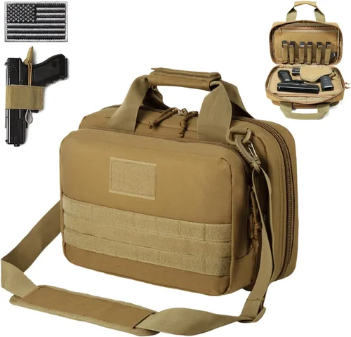 Miniatura 11 de DBTAC - Funda para pistola XS Bolsa táctica de 1 a 2 pistolas con cremallera con cerradura para campo de tiro al aire libre Parche de bandera