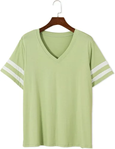Miniatura 23 de Eytino Blusas de talla grande para mujer, cuello en V, manga corta, a rayas, casual, holgada, con bolsillo (1X-5X)