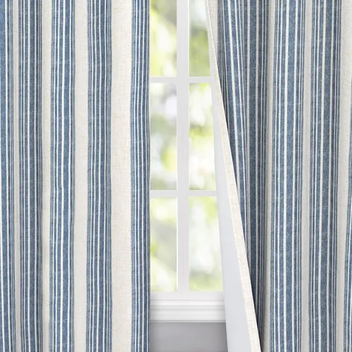 Miniatura 48 de DriftAway Chris Linen - Cortinas opacas con capa térmica y reductora de sonido, 63 pulgadas de largo para dormitorio, cortinas estampadas a rayas