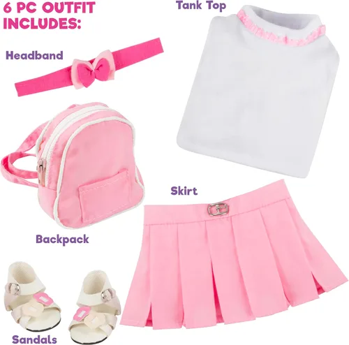 Miniatura 2 de Conjunto de 5 piezas de muñeca escolar casual de 18 pulgadas con mochila rosa, compatible con American Girl, juego de ropa y accesorios de alta