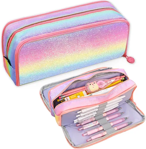 Miniatura 8 de Estuche grande para lápices, gran capacidad, estuche organizador de lápices de arco iris, bonita caja de lápices, bolsa para bolígrafos