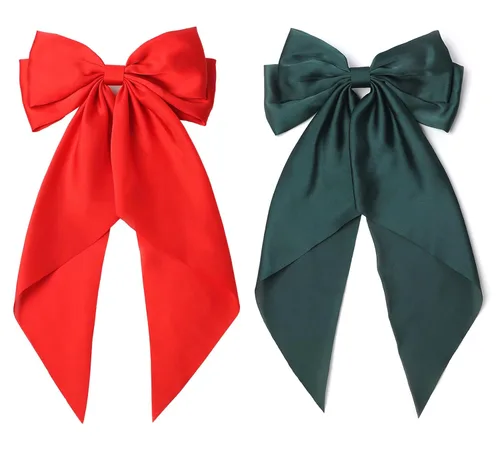 Miniatura 18 de Furling Pompoms - Lazos para el cabello para mujer, pinzas grandes de satén sedoso para el cabello, lazos para el cabello con cola larga, pasadores