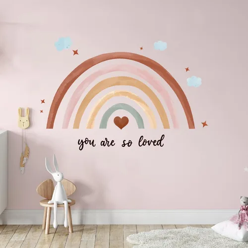 Miniatura 8 de Containlol Calcomanías de pared de arco iris, decoración de pared de sala de juegos para habitación de niñas, papel tapiz autoadhesivo de acuarela