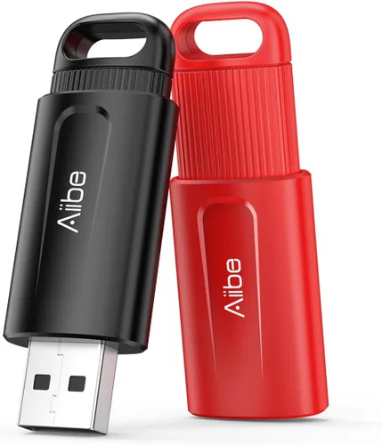 Aiibe Unidad flash USB de 128 GB, paquete de 2 unidades – Unidad de memoria USB 2.0 de 128 GB con llavero (negro y rojo)