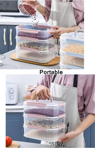 Miniatura 7 de Recipientes herméticos de almacenamiento para refrigerador, pequeños transportadores de alimentos portátiles apilables, 3 capas a prueba de fugas