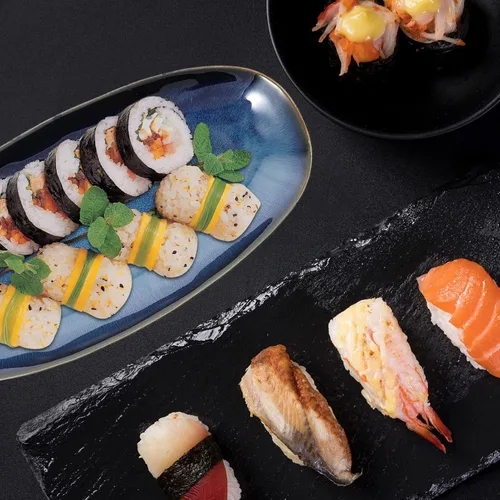 Miniatura 9 de Cabilock Plato de sushi de cerámica de 13.66 x 6.61 x 1.37 pulgadas, bandeja ovalada para servir pescados para el hogar, restaurante, hotel
