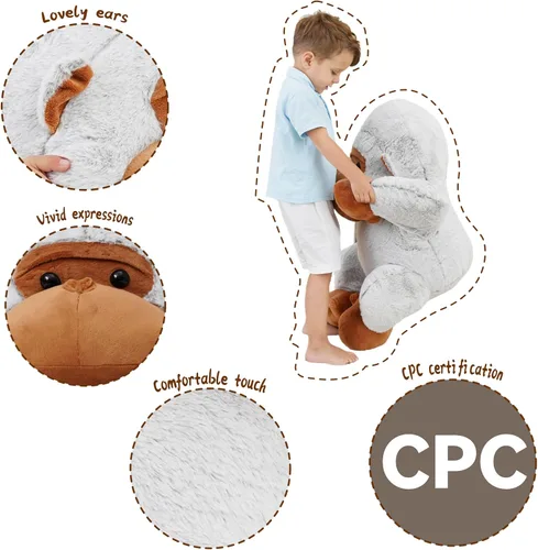 Miniatura 4 de Gorila gigante de peluche, juguetes de peluche grandes de gorila, juguetes de animales de la selva, animales de peluche jumbo esponjosos de 31