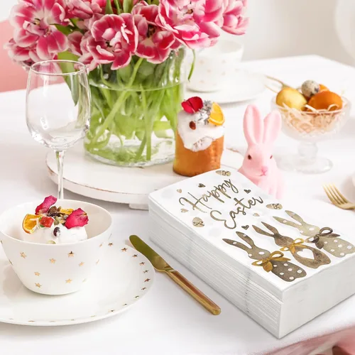 Miniatura 5 de 100 servilletas de Pascua con estampado de conejo, servilletas de papel para invitados, toallas de mano decorativas de conejo de Pascua, servilletas
