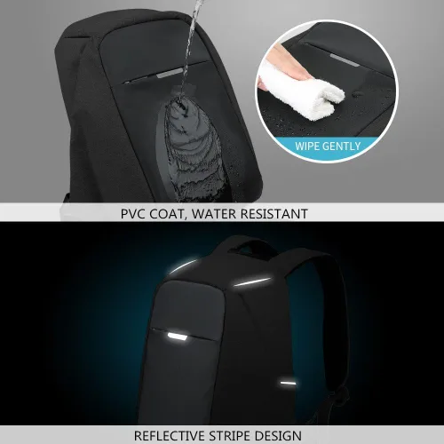 Miniatura 7 de Mochila de viaje antirrobo portátil, mochila para laptop con puerto de carga USB., Negro