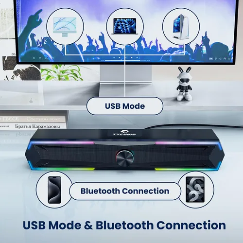 Miniatura 4 de Tylubio Altavoces de computadora para PC de escritorio con sonido claro, altavoz de PC LED fluido para computadora de escritorio, monitor de laptop