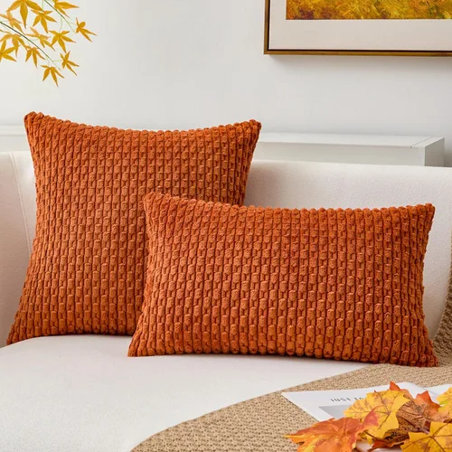 Miniatura 462 de K Kevin Textile - Juego de 2 fundas de almohada decorativas de corduroy suave azul con rayas estilo bohemio, fundas de almohada para sofá, cama