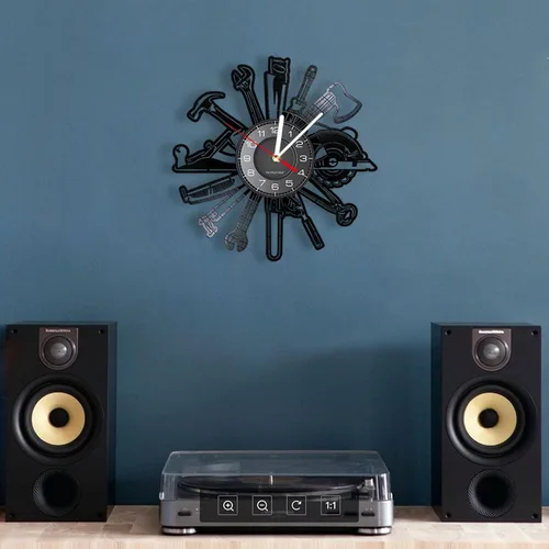 Miniatura 3 de Reloj de pared de 11.8 in para coche, herramientas de garaje, disco de vinilo, reloj de pared, servicio mecánico, herramienta de reparación, reloj