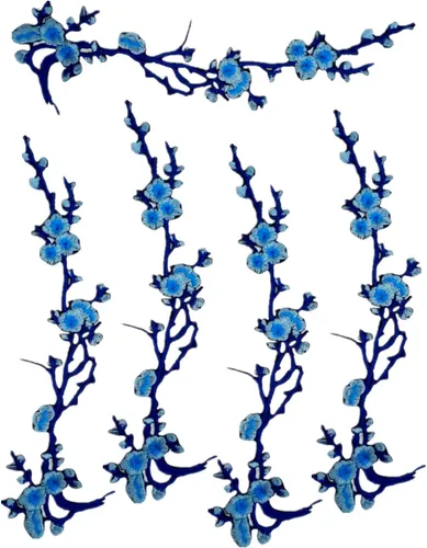 MSCFTFB 5 parches para planchar con flores de ciruelo de 14 pulgadas de largo, parches bordados florales, apliques para escote, zapatos, jeans, Azul