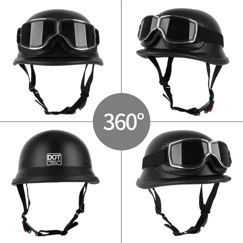 Miniatura 3 de Casco de motocicleta de estilo alemán, aprobado por DOT, para adultos, hombres y mujeres, casco de media carcasa con gafas, para bicicleta de calle