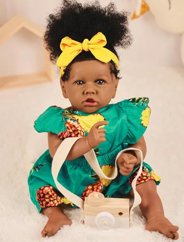 Miniatura 11 de HOOMAI - Muñeca imitación de bebé real, con cuerpo suave de 22.8 pulgadas, muñeca realista de niña afroamericana