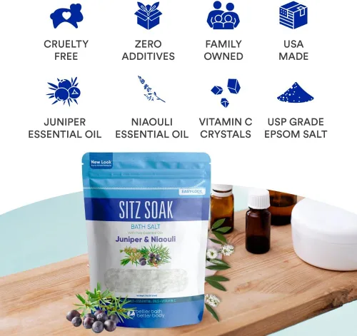 Miniatura 7 de Baño de asiento de sal para hemorroides con aceite esencial de Juniper y Niaouli con vitamina C, para ayudar a aliviar las hemorroides naturalmente
