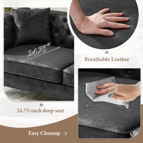 Miniatura 5 de Chesterfield Tech - Sofá biplaza de tela de 66 pulgadas, tapizado de tela de alta tecnología, con brazos enrollados, moderno de mediados de siglo