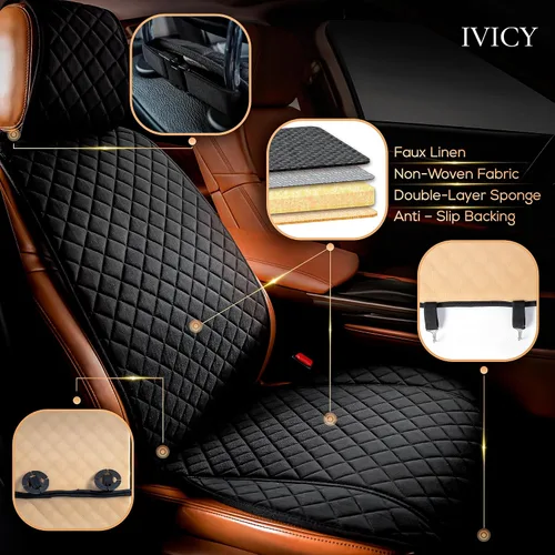 Miniatura 2 de IVICY Funda de asiento de automóvil de lino sintético para automóviles, duradera y antideslizante, fundas protectoras para asiento delantero de HYB