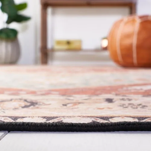 Miniatura 6 de SAFAVIEH Alfombra lavable Tucson Collection - 2 pies 6 pulgadas x 4 pies, aguamarina y óxido, antideslizante y fácil de limpiar, ideal para sala