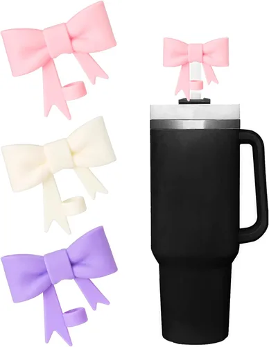 Miniatura 25 de Juego de 4 fundas de popote con diseño de estrella compatibles con vasos Stanley de 30 y 40 onzas, reutilizables, bonitas puntas de popote
