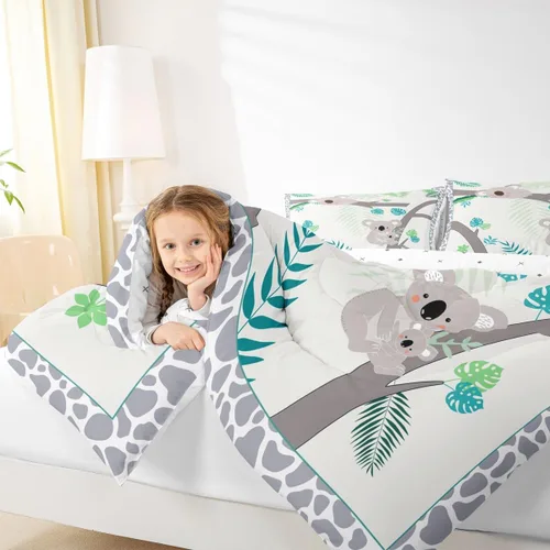 Miniatura 3 de Homewish Juego de edredón Kawaii Koala, juego de ropa de cama con hojas tropicales para niños, niñas y mujeres, edredón acolchado con hojas de palma