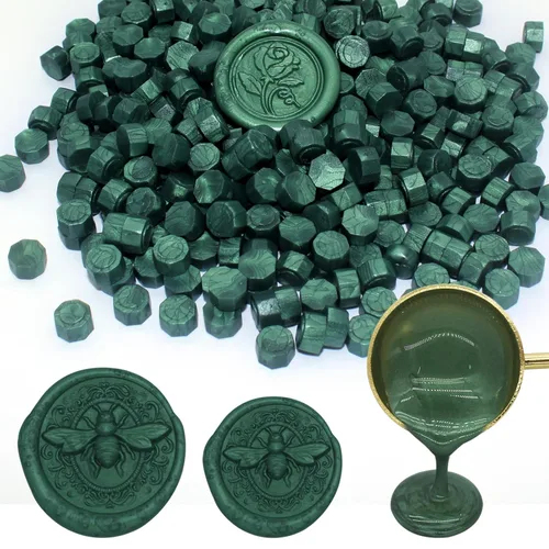 600 cuentas de sello de cera verde pino, pellets de cera de sellado prémium Andotopee para sellos de sellos, invitaciones de boda, sobres de cartas,