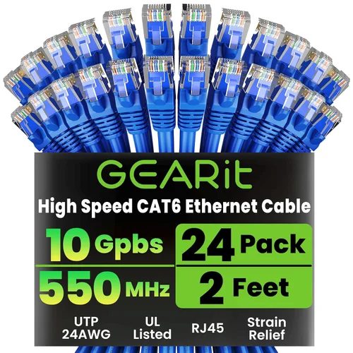 Miniatura 48 de GearIT Cable Ethernet Cat 6 de 1.5 pies y 18 pulgadas (paquete de 24) - Cable de conexión Cat6, cable de conexión Cat 6, cable Cat6, cable Ethernet