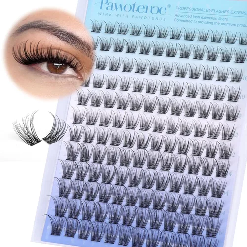 Miniatura 28 de Pawotence Kira - Extensiones de pestañas en racimo Wispy de 0.394-0.709 in, extensiones de pestañas individuales suaves y cómodas con banda fina