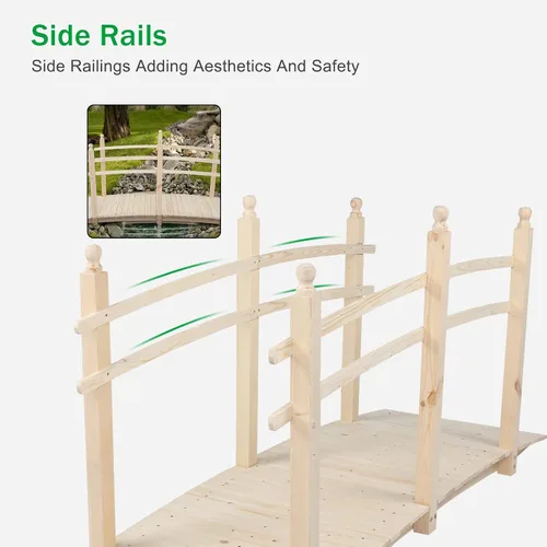 Miniatura 5 de VINGLI Puente de Jardín de 4 pies, Puente de Arco de Madera con Barandas de Seguridad con Acabado Carbonizado, Puente Decorativo para Paisajismo