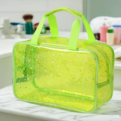 Miniatura 2 de SxoSyo Bolsas de maquillaje transparentes grandes para mujer, bolsa transparente para cosméticos, con asa, organizador de baño, Verde (Green Star)
