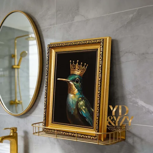 Miniatura 4 de YD&YZY Arte de pared de rana divertida para baño con marco dorado, lienzo de rana en el inodoro leyendo periódico, decoración de pared, pintura