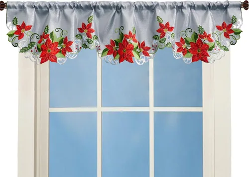 Miniatura 10 de Cenefa de Cortina de Ventana de Cocina con Bolsillo para Barra Bordada de Bastón de Caramelo de Navidad y Fiestas A 58 × L 14 Pulgadas
