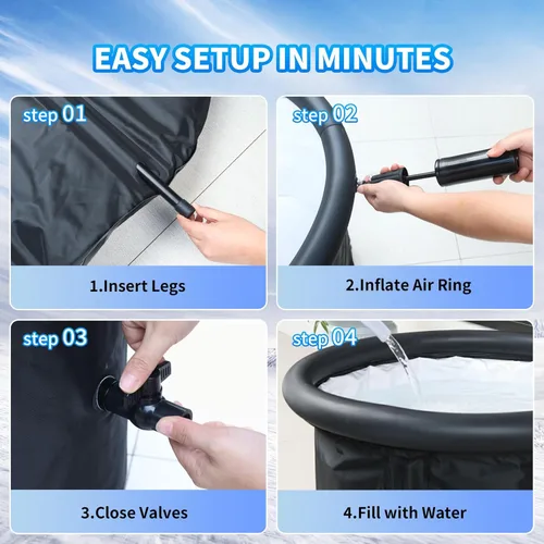 Miniatura 6 de Bañera fría para baño de hielo e inmersión de cuerpo completo, bañera portátil de terapia de agua fría con cubierta y bolsa de transporte