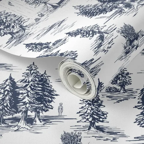 Miniatura 2 de Despegar y pegar papel pintado Swatch - UFO Toile Alien pequeña escala azul blanco espacio caprichoso papel pintado personalizado extraíble por