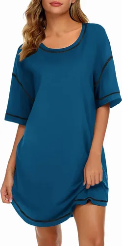 Ekouaer Camisones para Mujeres Camisa de Dormir Suave de Manga Corta Camisa de Noche de Talla Grande Ropa de Dormir Cómoda Vestido de Dormir