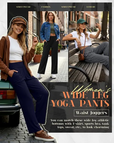 Miniatura 189 de Neer - Conjunto de 3 pantalones de yoga de pierna ancha para mujer - Pantalones deportivos cómodos, holgados, de cintura alta y casuales