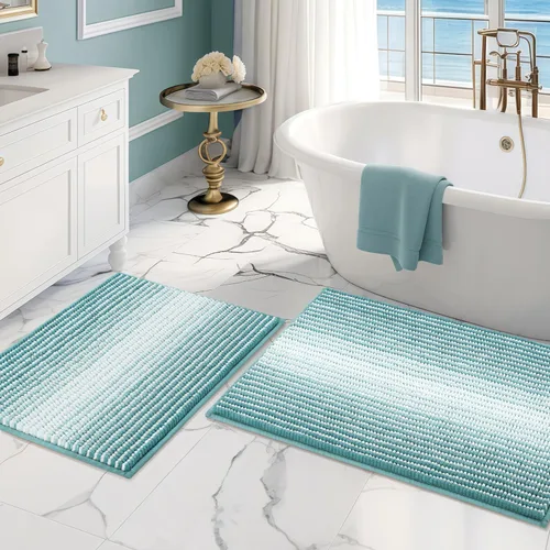 Miniatura 62 de BSICPRO Juegos de Alfombras y Tapetes para Baño, Juego de Alfombra de Baño de Felpilla Gruesa Absorbente de 2 Piezas Antideslizante, Tapetes Suaves