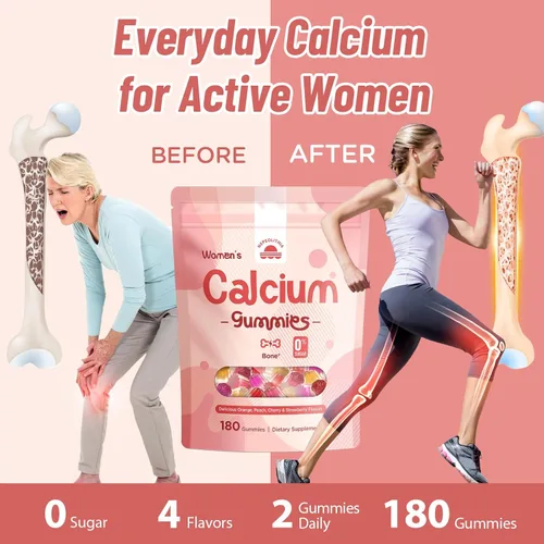 Miniatura 5 de Gomitas de calcio para mujer, 1500 mg de citrato de calcio con vitamina D3, K2, magnesio, zinc, boro y isoflavonas de soja, suplemento de calcio