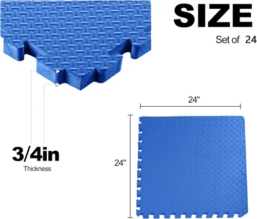 Miniatura 2 de Elevon Tapete de suelo de rompecabezas para gimnasio, 3/4 de pulgada de grosor, espuma EVA entrelazada, 24 azulejos, tapete de entrenamiento