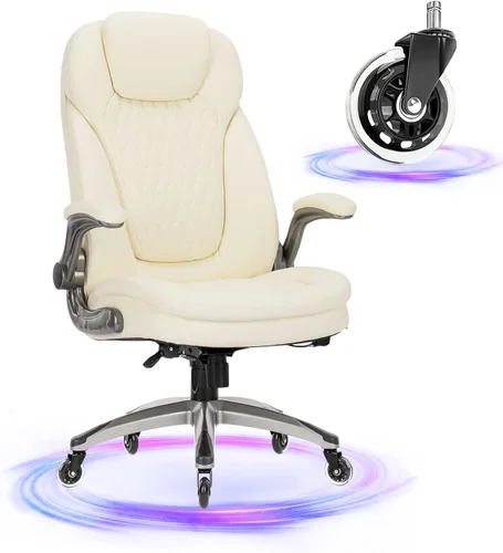 Miniatura 20 de Silla de oficina ejecutiva, silla ergonómica de escritorio para computadora, silla de cuero con respaldo alto con brazos abatibles acolchados, silla