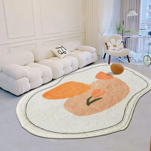 Alfombra de lana ultra sintética de color naranja y blanco, minimalista, moderna, de forma irregular, para sala de estar, dormitorio, comedor,