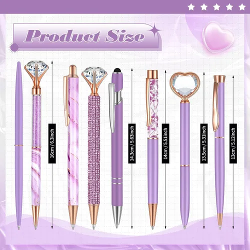 Miniatura 2 de Supervitae 8 Bolígrafos Morados para Mujer, Papelería Escolar, Regalos de Diario, Arena Líquida con Purpurina, Bolígrafos de Tinta Negra, Regalos