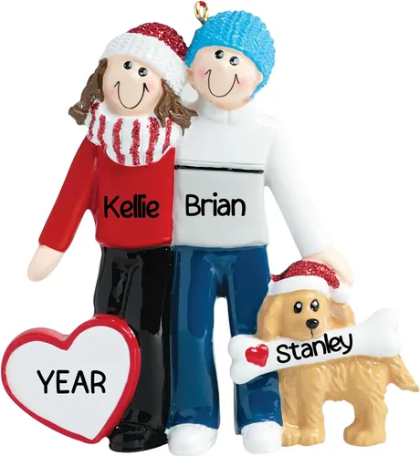 Adorno personalizado para pareja con perro 2026 | 24 horas, grabado con láser, familia de 2 adornos de Navidad para árbol | Regalo personalizado de
