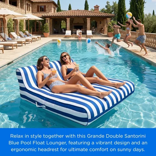 Miniatura 3 de Tapizado grande doble, 2 personas elegante flotador de piscina reclinable, silla flotante extra grande y respaldo, lago resistente, playa, tubo