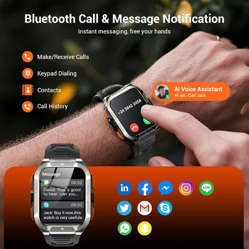 Miniatura 5 de Military Smart Watches for Men (Answer/Make Calls),1.91"Fitness Smart Watch for Android and iPhone, GPS Fitness Trackers Watch with Flashlight/Heart