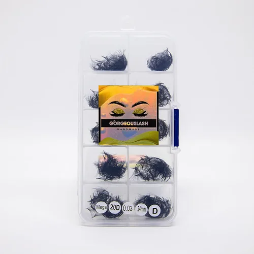 Miniatura 28 de Extensiones de pestañas 20D, 25D. 500 abanicos de pestañas prefabricados. Extensiones de pestañas. Hechas a mano (20D - rizo D - 0.03, 0.55 pulgadas)