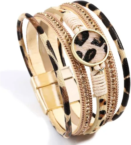 Miniatura 13 de Fesciory - Pulsera de leopardo para mujer, estilo bohemio de cuero multicapa con perlas de cristal