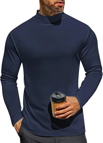 Ekouaer Camisas de manga larga con cuello alto falso para hombre, suéter térmico ligero