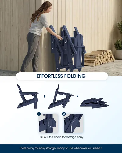 Miniatura 6 de MUCHENGHY Sillas Adirondack plegables, sillas de patio, sillas de césped, silla para exteriores, silla Adirondack de plástico, hoguera, resistente a